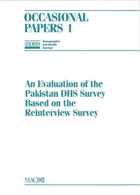 Cover of An Evaluation of the Pakistan DHS Survey Based on the Reinterview Survey (English)