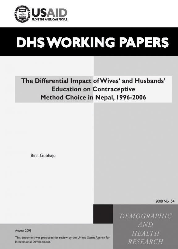 Cover of The Differential Impact of Wives' and Husbands' Education on Contraceptive Method Choice in Nepal, 1996-2006 (English)