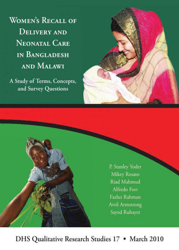 Cover of Women's Recall of Delivery and Neonatal Care in Bangladesh and Malawi (English)