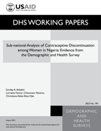 Cover of Sub-national Analysis of Contraceptive Discontinuation among Women in Nigeria: Evidence from the Demographic and Health Survey (English)