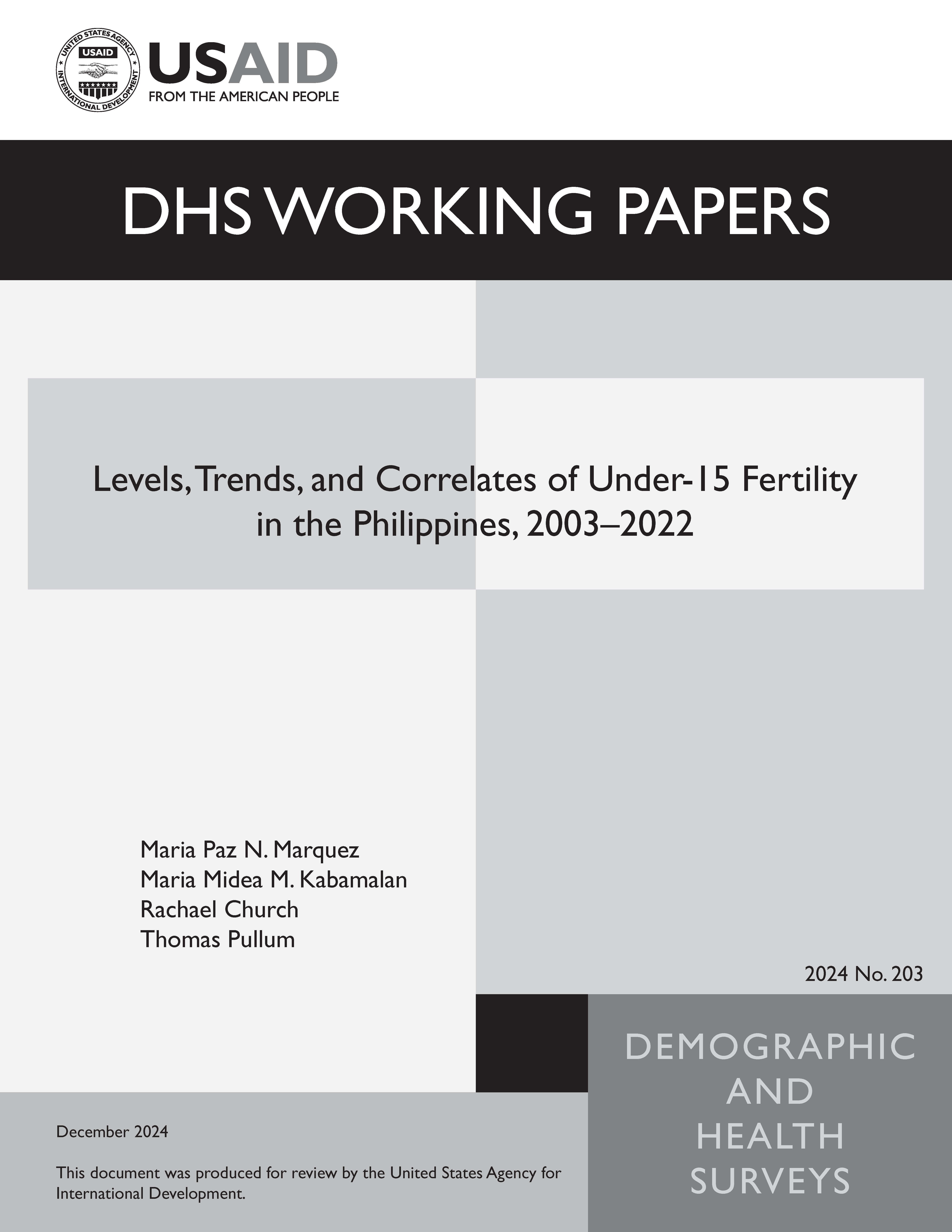 Cover of Levels, Trends, and Correlates of Under-15 Fertility
in the Philippines, 2003–2022 (English)