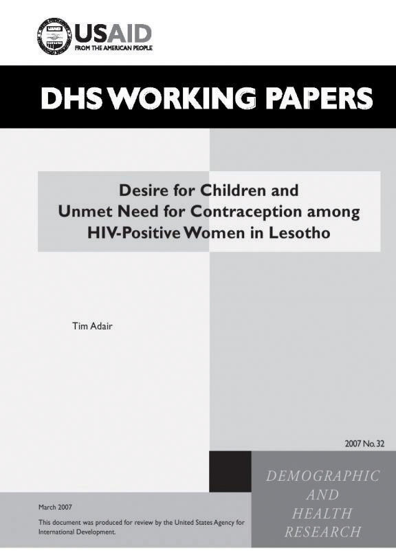 Cover of Desire for Children and Unmet Need for Contraception among HIV-Positive Women in Lesotho (English)