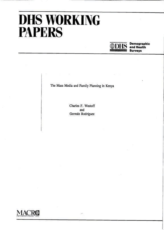 Cover of The Mass Media and Family Planning in Kenya (English)