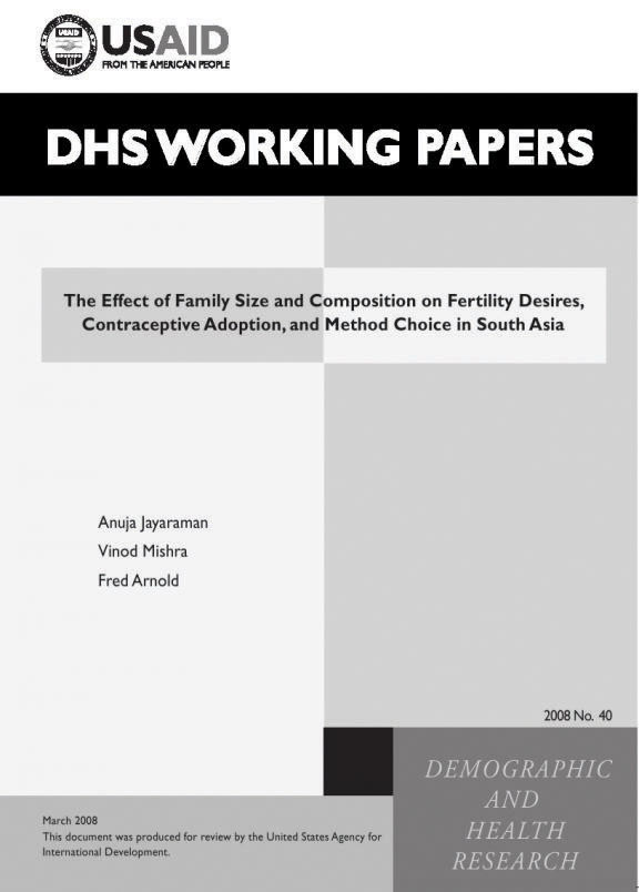 Cover of The Effect of Family Size and Composition on Fertility Desires, Contraceptive Adoption, and Method Choice in South Asia (English)